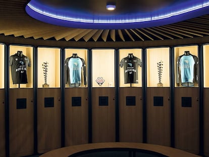 The Movistar Riders' locker room in Madrid.