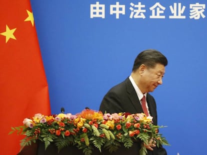 O presidente chinês Xi, depois de sua intervenção em um foro entre França e Chinesa, na quarta-feira em Pequim.