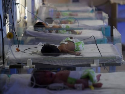 Bebés recién nacidos en la maternidad de un hospital en Gwalior, India.