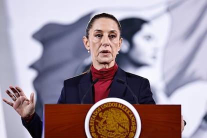 Claudia Sheinbaum durante la rueda de prensa matutina en el Palacio Nacional de Ciudad de México.