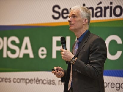 Andreas Schleicher durante la conferencia este martes en Brasilia.