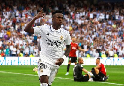 Vinicius celebra su gol ante el Mallorca este domingo en la quinta jornada de Liga.