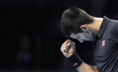 Djokovic celebra un tanto ante Del Potro.