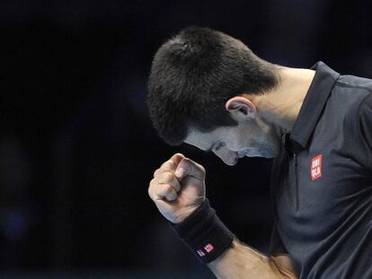 Djokovic celebra un tanto ante Del Potro.