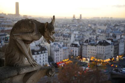 A gargoyle on Notre-Dame de Paris cathedral.