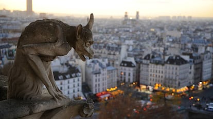 A gargoyle on Notre-Dame de Paris cathedral.