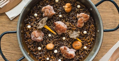 Arroz con setas y butifarra.