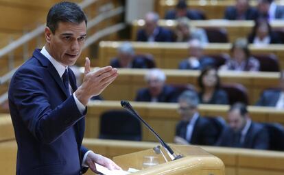 Pedro Sánchez, este martes en el Senado.