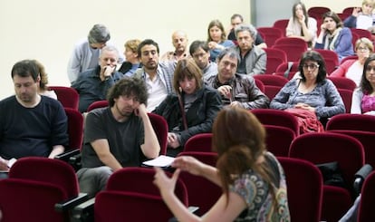 Asamblea de profesores asociados de la Universidad de Barcelona, el pasado 12 de mayo.