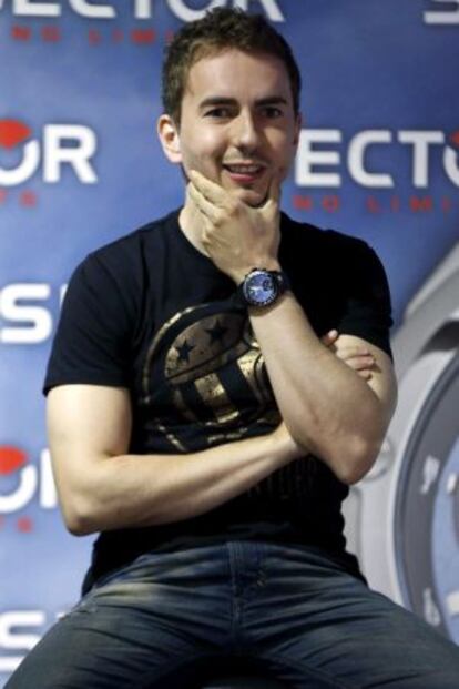 Jorge Lorenzo, en un evento publicitario hoy en Madrid
