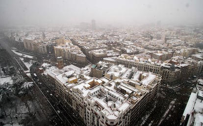 Nieve en el centro de Madrid por el temporal Filomena.