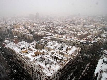 Nieve en el centro de Madrid por el temporal Filomena.