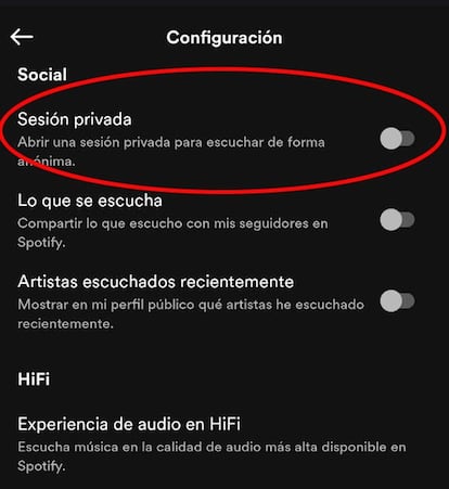 Sesión Privada de Spotify en Android