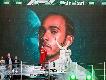 Hamilton celebra su triunfo en México, el pasado fin de semana.