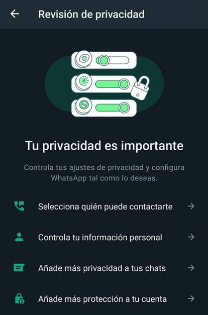 Revisión de privacidad en WhatsApp