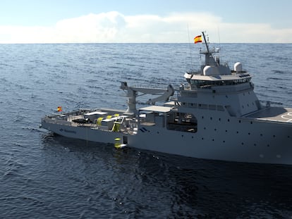 Recreación virtual del futuro BAM IS (Buque de Acción Marítima de Intervención Subacuática) de la Armada.