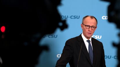 Friedrich Merz, líder de la CDU y vencedor de las elecciones alemanas, en una rueda de prensa en Berlín el pasado viernes.