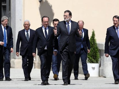 Els líders dels països del sud d'Europa aquest dilluns al Palau del Pardo, a Madrid.