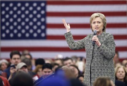 Hillary Clinton during a campaign rally on Sunday.