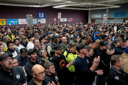 Una asamblea de trabajadores de Boeing en Seattle (Washington), esta semana.