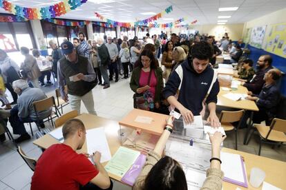 People voting in Madrid on Sunday.