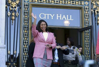 London Breed, en el Ayuntamiento de San Francisco, este miércoles.