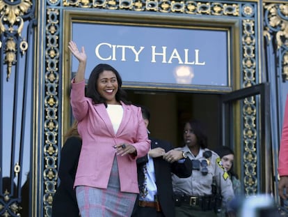 London Breed, en el Ayuntamiento de San Francisco, este miércoles.