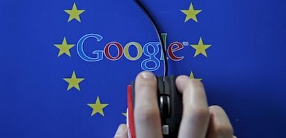 Logo de Google junto a una bandera de la UE.