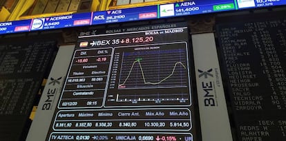 Panel del Ibex en la Bolsa de Madrid