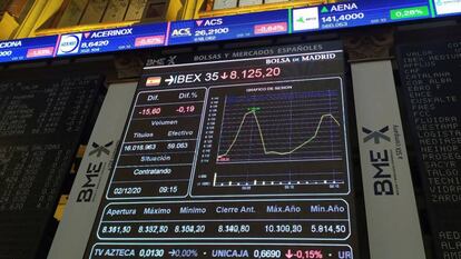 Panel del Ibex en la Bolsa de Madrid
