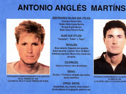 Cartel publicado por el Ministerio del Interior en marzo de 1993 para la búsqueda de Antonio Anglés.