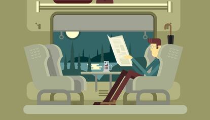 Ilustración del interior de un vagón de tren.
