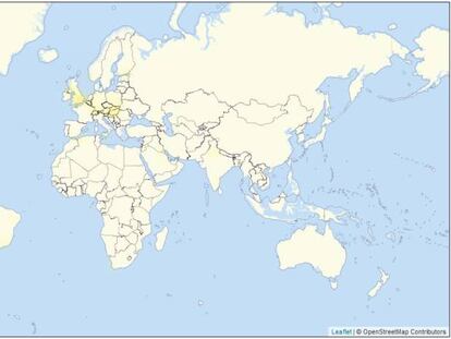 Mapa amb els punts del planeta amb problemes, segons el web Downdetector.