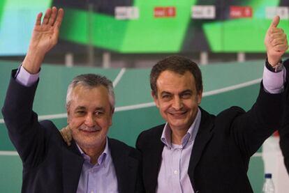 José Antonio Griñán y José Luis Rodríguez Zapatero, en el congreso del PSOE andaluz.