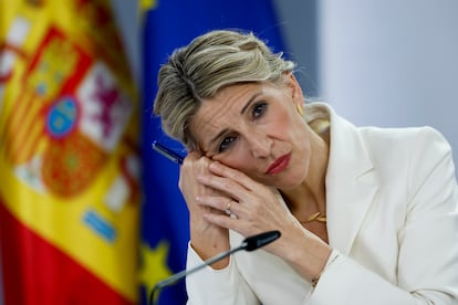 Yolanda Daz, durante la rueda de prensa posterior al Consejo de Ministros celebrado este martes en La Moncloa.
