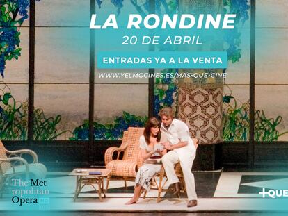 +Que Cine celebra el centenario de la muerte de Puccini con la proyección de la ópera 'La Rondine', en directo desde Nueva York.