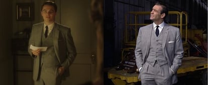 Leonardo DiCaprio luciendo en 'Atrápame si puedes' (derecha) el mismo traje que James Bond en 'Goldfinger': una foto que muestra las diferencias de un mismo traje en diferentes perchas