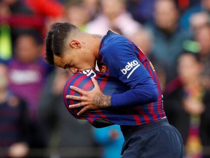 Coutinho celebra su gol ante el Real Madrid el pasado domingo.