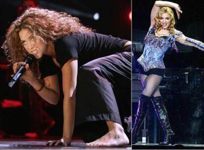 Shakira, a la izquierda, durante una gira en 2006, en Barcelona, y Madonna, el pasado junio.