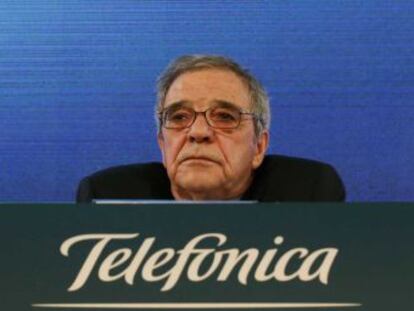 El presidetne de Telefonica durante la presentaci&oacute;n de resultados de la compa&ntilde;&iacute;a. 