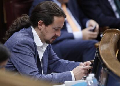 O líder do Podemos, Pablo Iglesias, no parlamento.