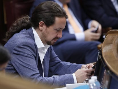 O líder do Podemos, Pablo Iglesias, no parlamento.