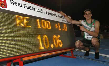 Hortelano, tras batir el récord de los 100m.