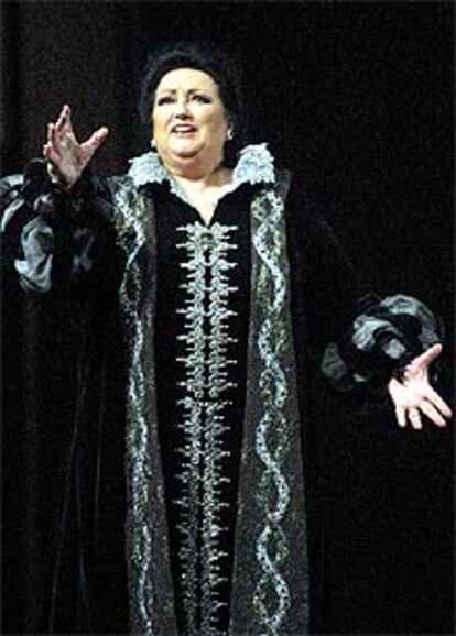 Caballé , durante el ensayo General de la ópera <i>Henry VIII</i> en el Liceo.