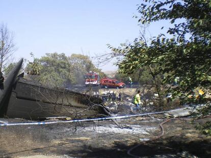 Imagen del siniestro del Vuelo JK5022 de Spanair en el que murieron 154 personas y 18 resultaron gravemente heridas, ocurrido el 20 de agosto de 2008, en Barajas (Madrid).