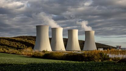 General view of the four cooling towers of the Mochovce nuclear power plant in Slovakia.