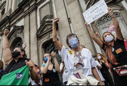 Protesto contra Bolsonaro no centro do Rio de Janeiro.