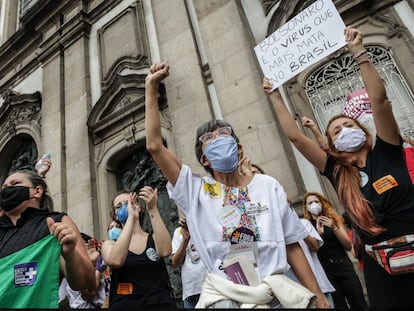 Protesto contra Bolsonaro no centro do Rio de Janeiro.