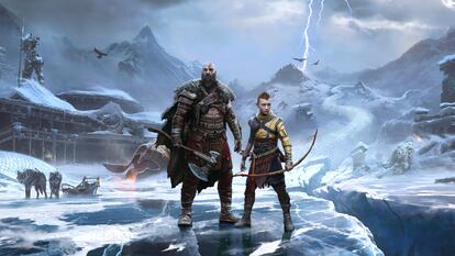 Imagen promocional de 'God of War: Ragnarök', con Kratos y Atreus.