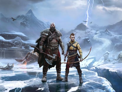 Imagen promocional de 'God of War: Ragnarök', con Kratos y Atreus.